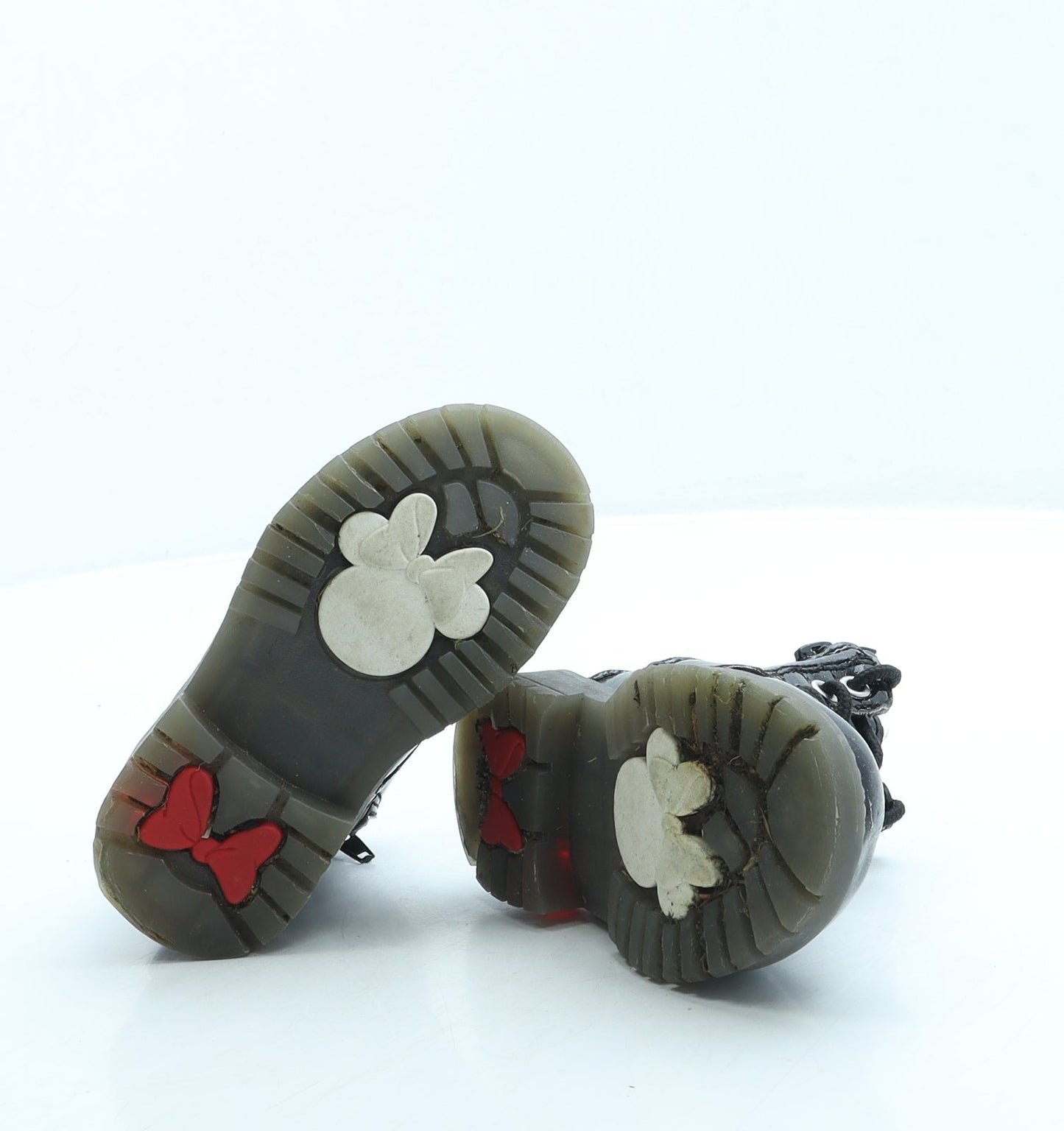Primark Girls Black Leather Combat Boot UK 6 20 - Minnie Mouse