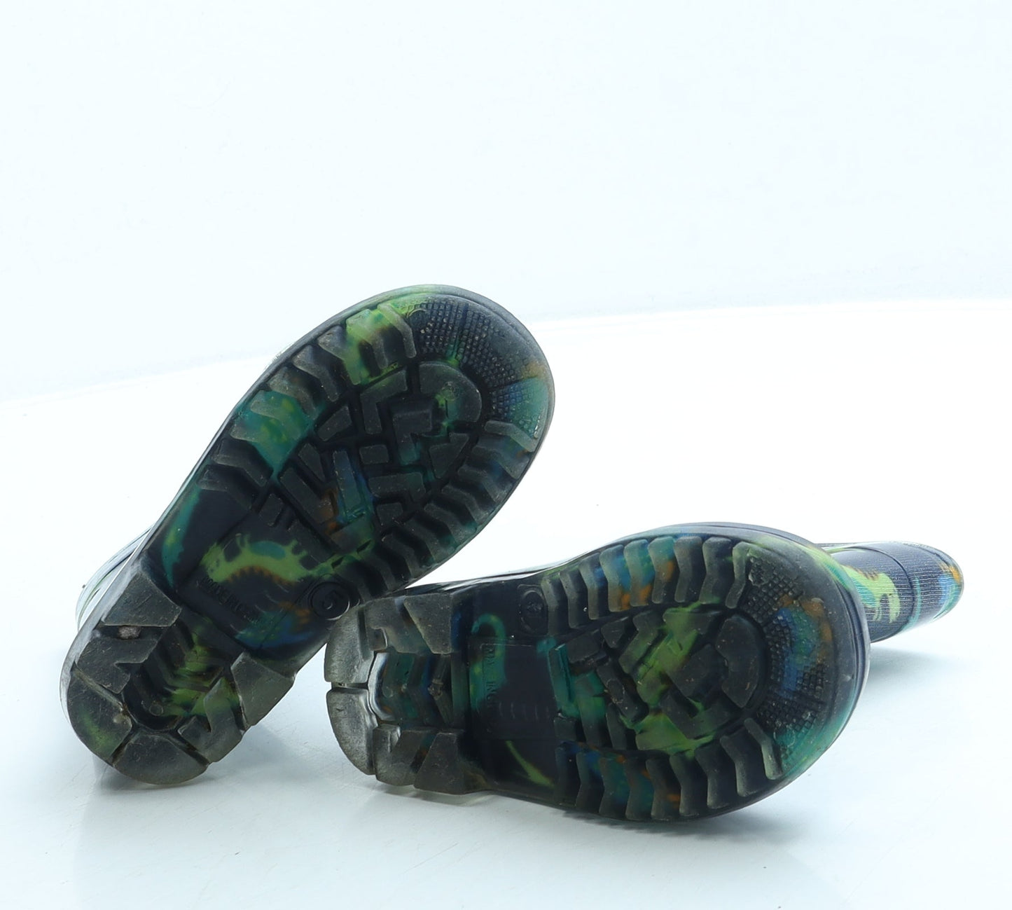 Preworn Boys Blue Geometric Rubber Wellies Boot UK 5 - Dinosaur