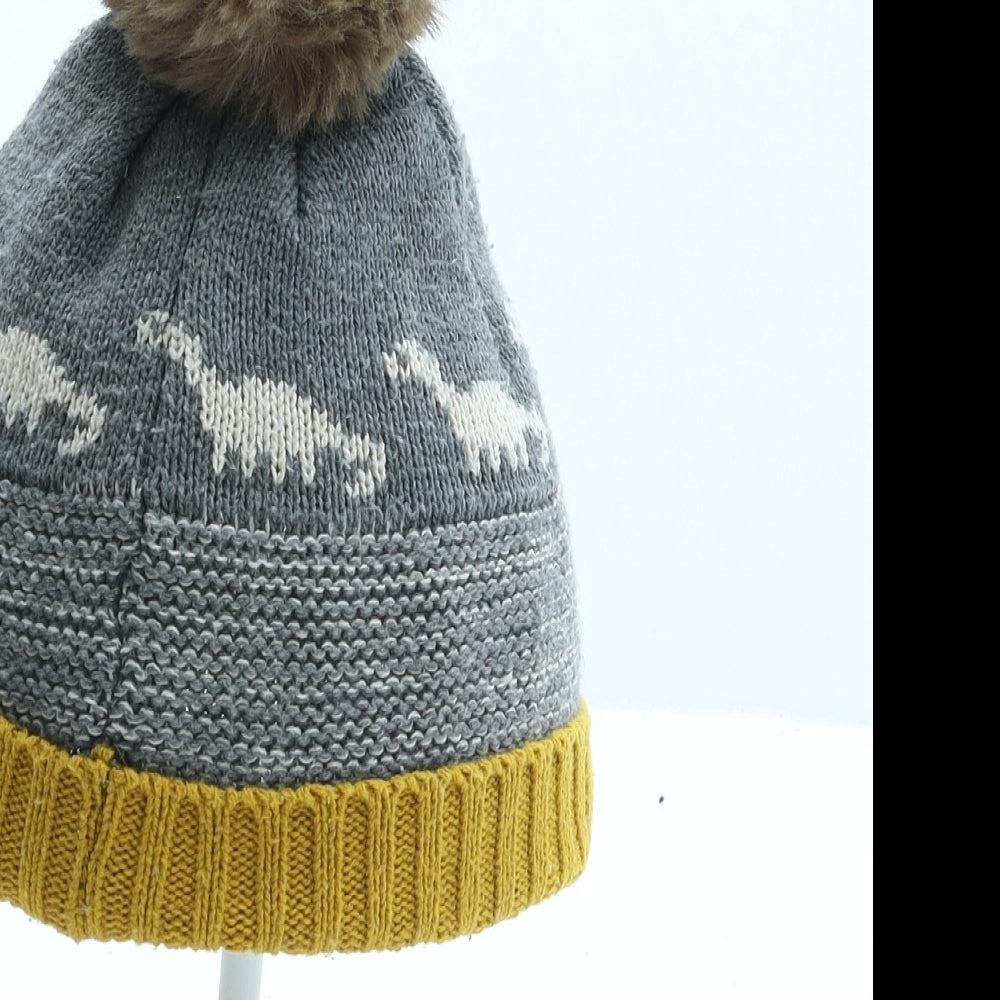 George Boys Grey Geometric Acrylic Bobble Hat One Size - Dinosaur