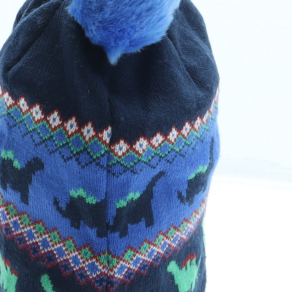 George Boys Blue Geometric Acrylic Bonnet One Size - Dinosaur