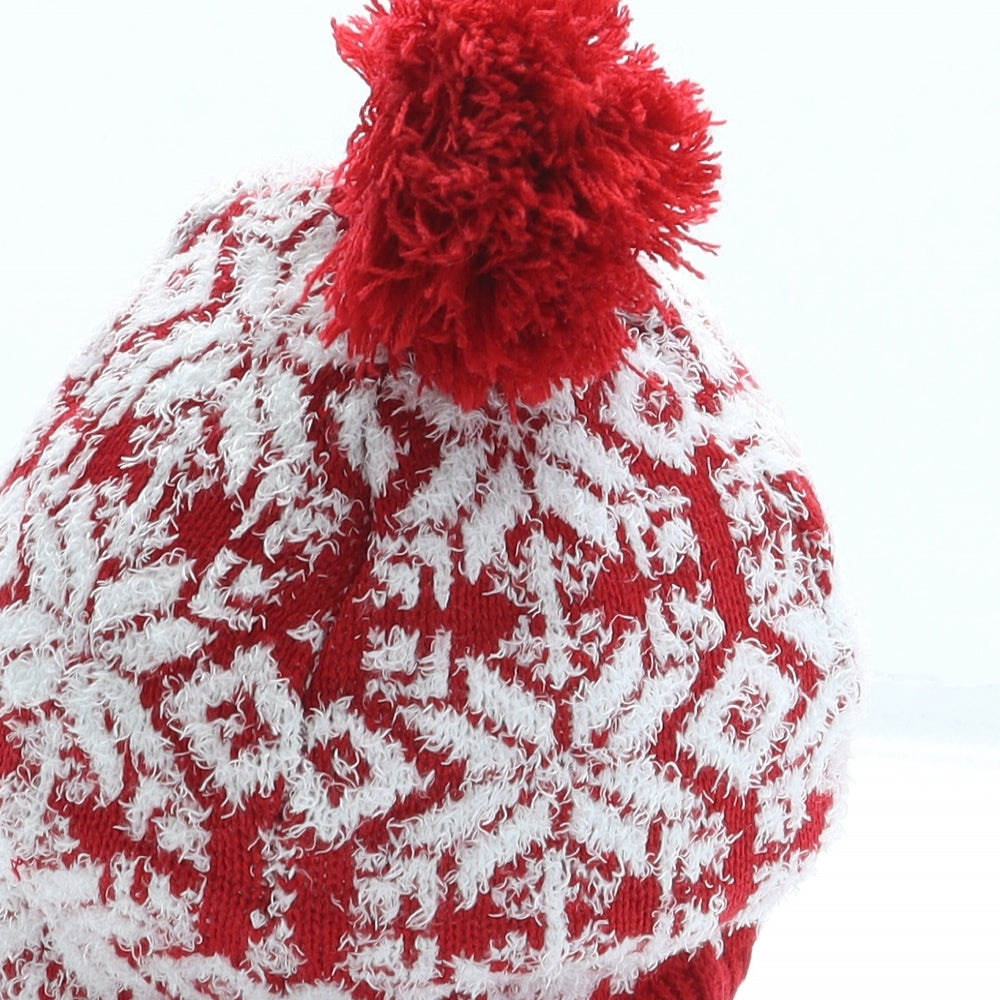 F&F Boys Red Fair Isle Acrylic Bobble Hat One Size - Pom Pom
