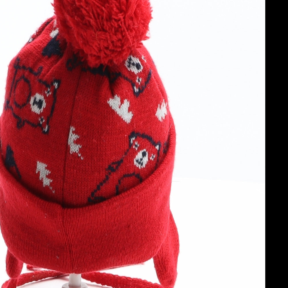 Preworn Boys Red Geometric Acrylic Bonnet One Size - Bears print design