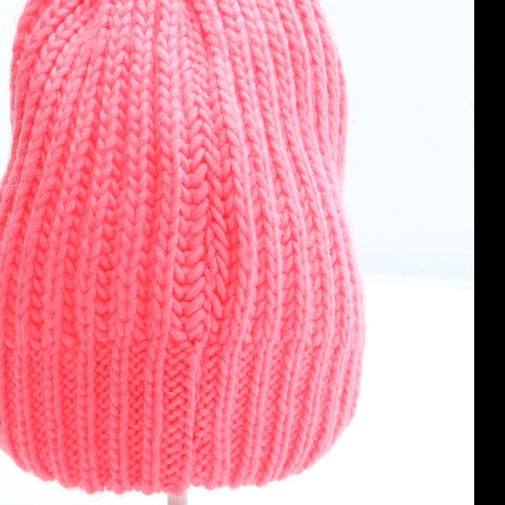 Preworn Girls Pink Geometric Acrylic Bobble Hat One Size - Alphabet K Faux Fur