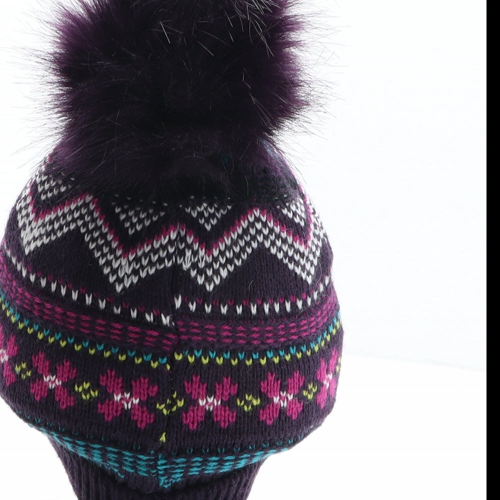 George Girls Multicoloured Fair Isle Acrylic Bobble Hat One Size