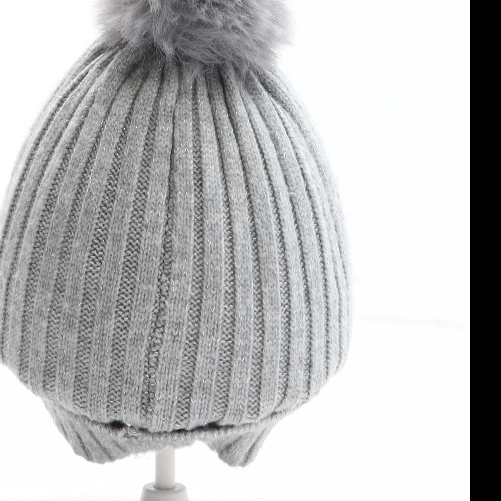 Primark Girls Grey Polyester Bobble Hat Size M - Size M/L