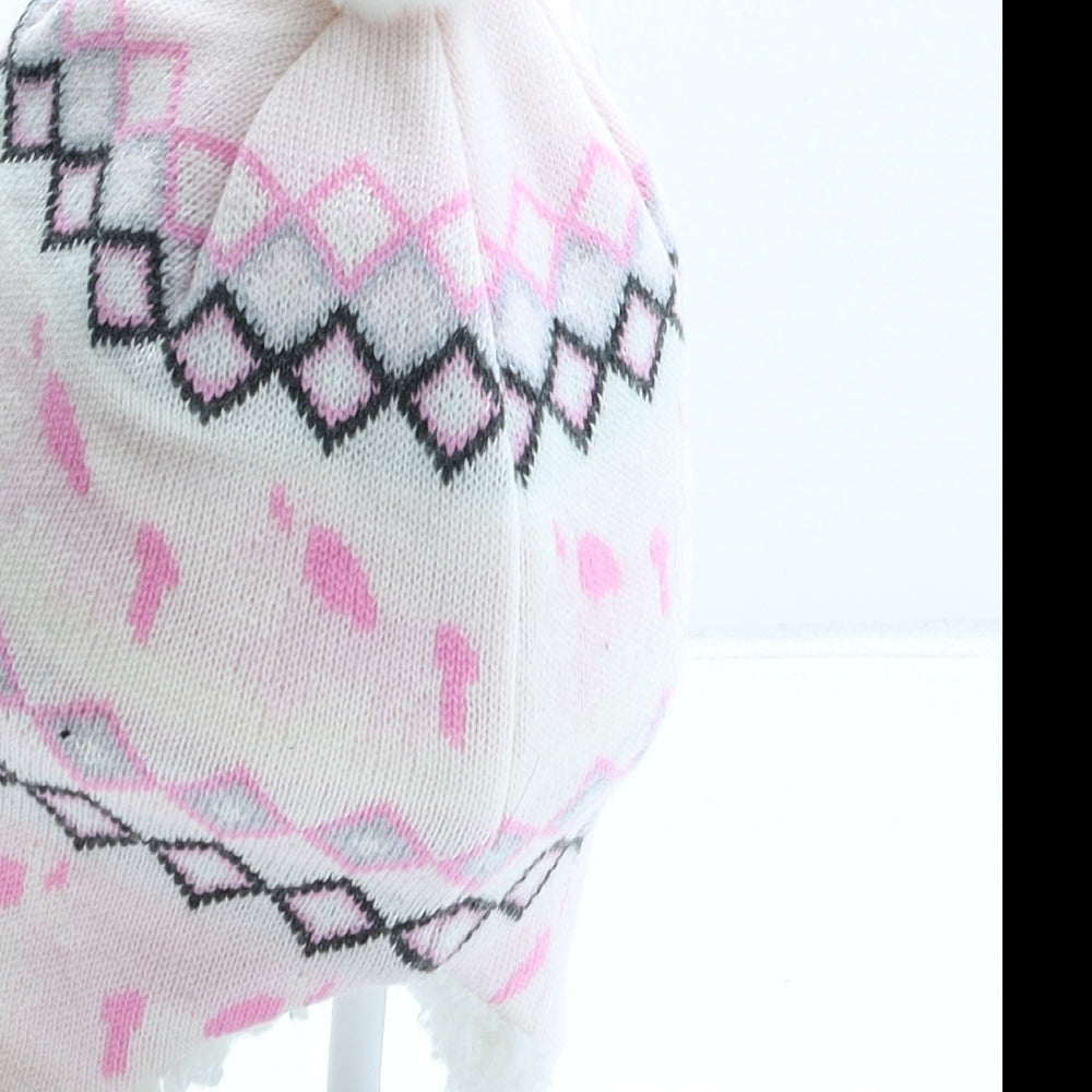 George Girls Pink Fair Isle Acrylic Bobble Hat One Size - UK Size 0-3 Months