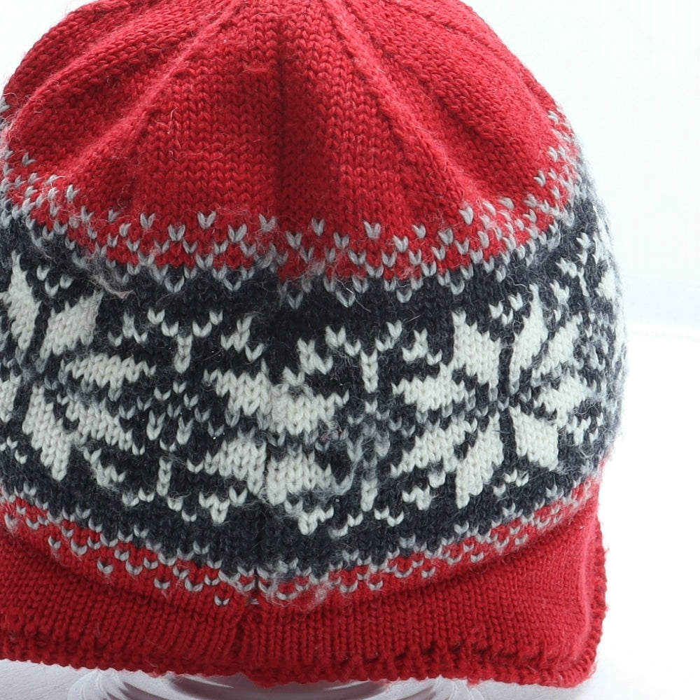 Preworn Boys Red Fair Isle Acrylic Beanie Size S