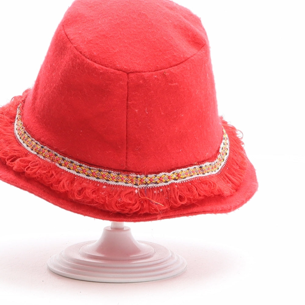 Preworn Girls Red Polyester Bucket Hat One Size - Face Detail
