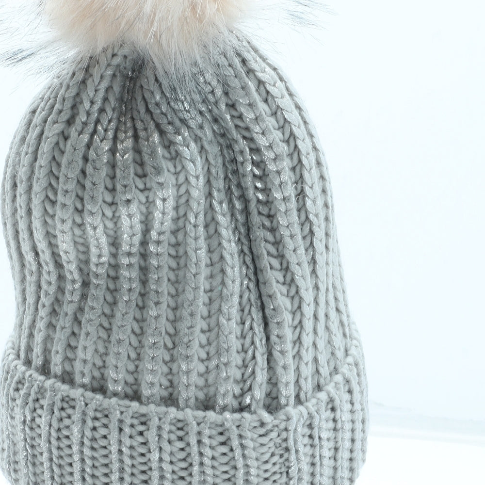 Preworn Womens Silver Acrylic Bobble Hat One Size