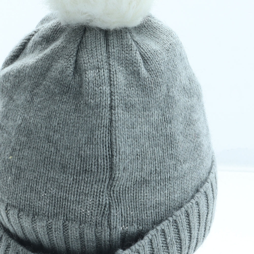 Primark Girls Grey Acrylic Bobble Hat One Size - Unicorn