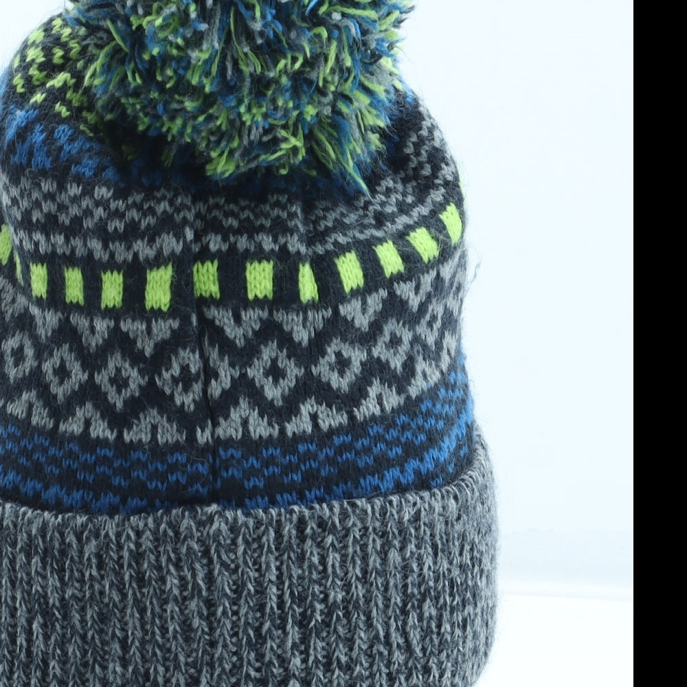 George Boys Blue Fair Isle Acrylic Winter Hat One Size - Bobble Hat