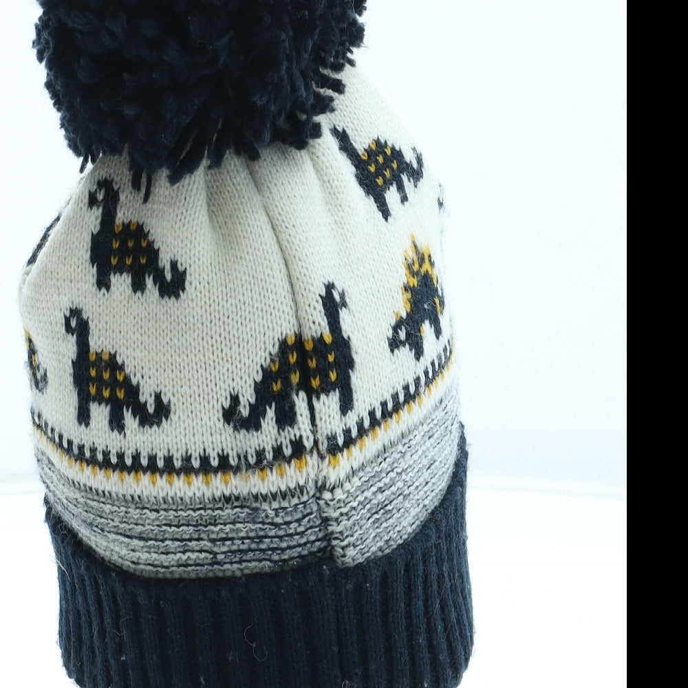George Boys Multicoloured Geometric Acrylic Bobble Hat Size S - Dinosaur Pattern Size 6-12 Months