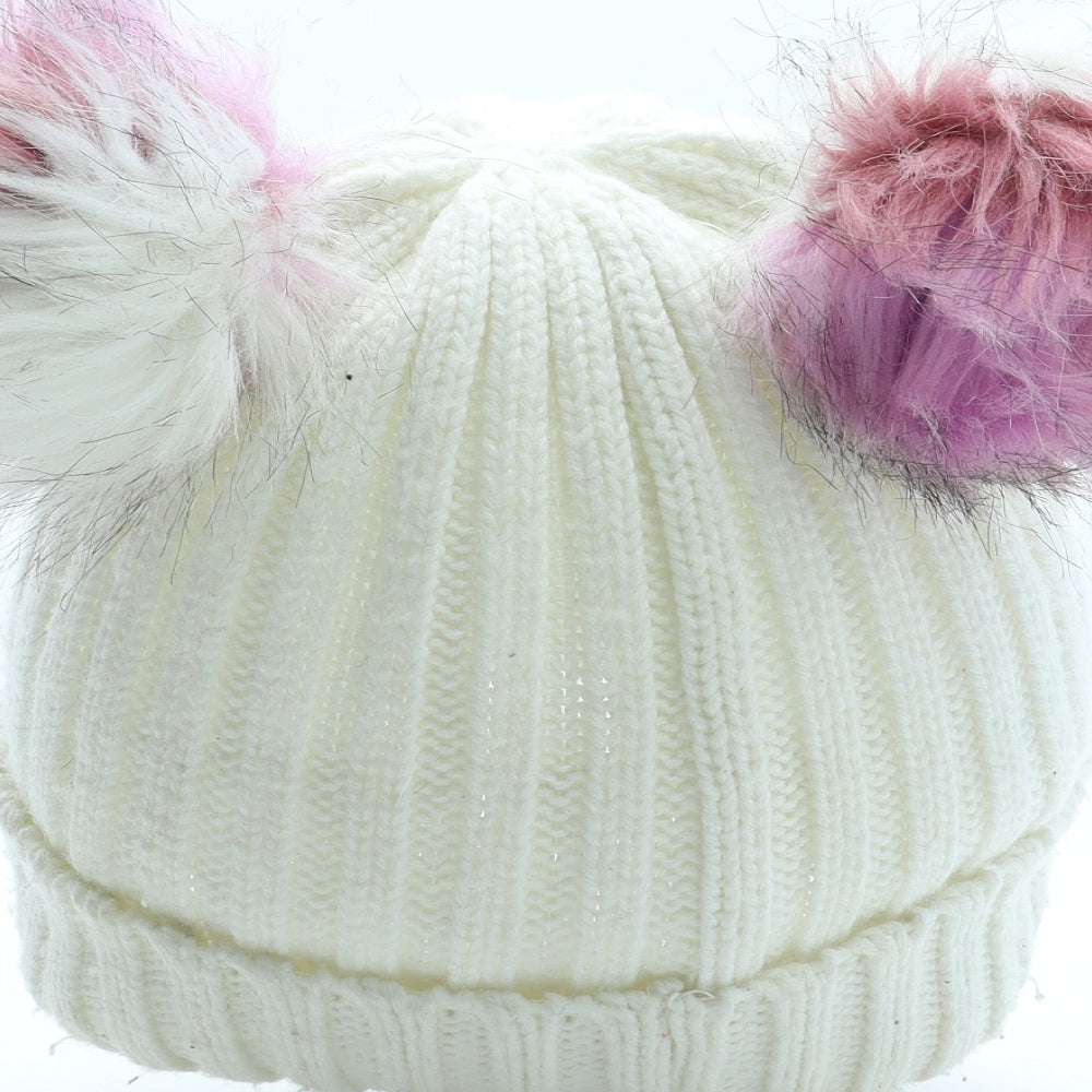 Preworn Girls White Acrylic Bobble Hat One Size