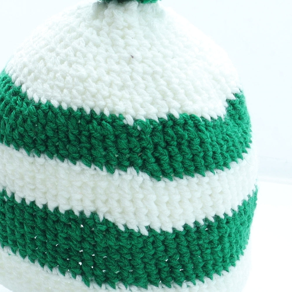 Preworn Mens Green Striped Acrylic Winter Hat Size M