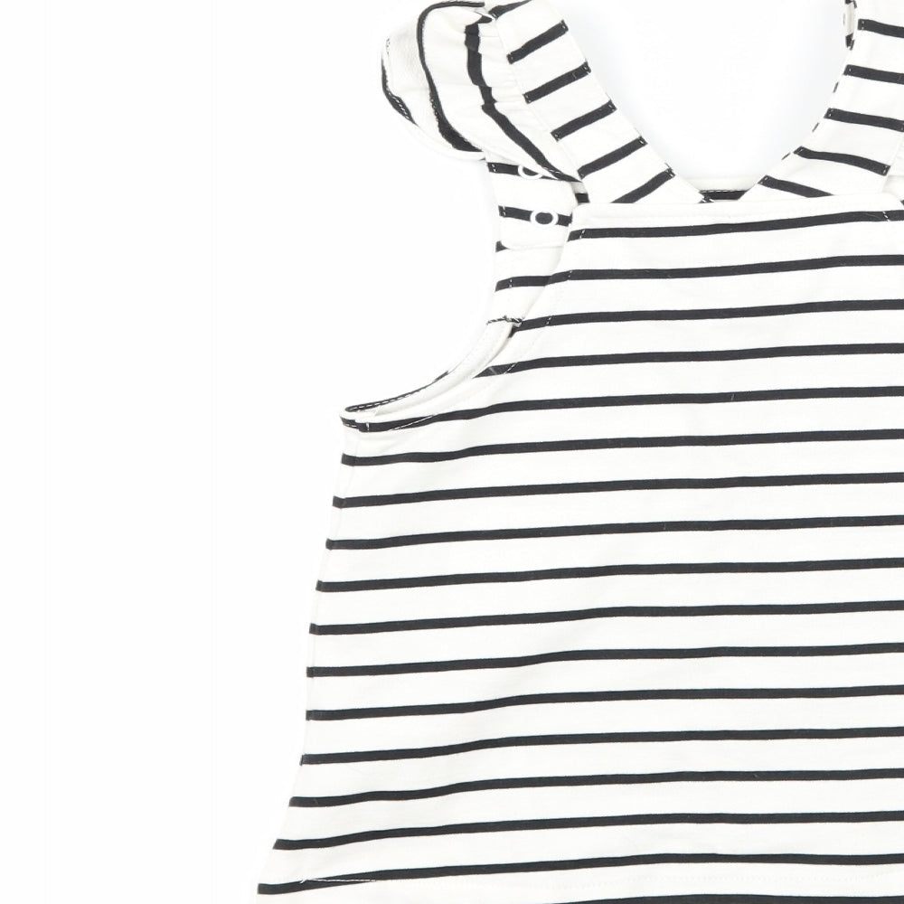 Mothercare Girls White Striped Pinafore/Dungaree Dress Size 6-9 Months