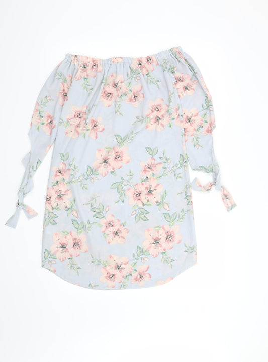 New Look Womens Blue Floral Shirt Dress Size 10