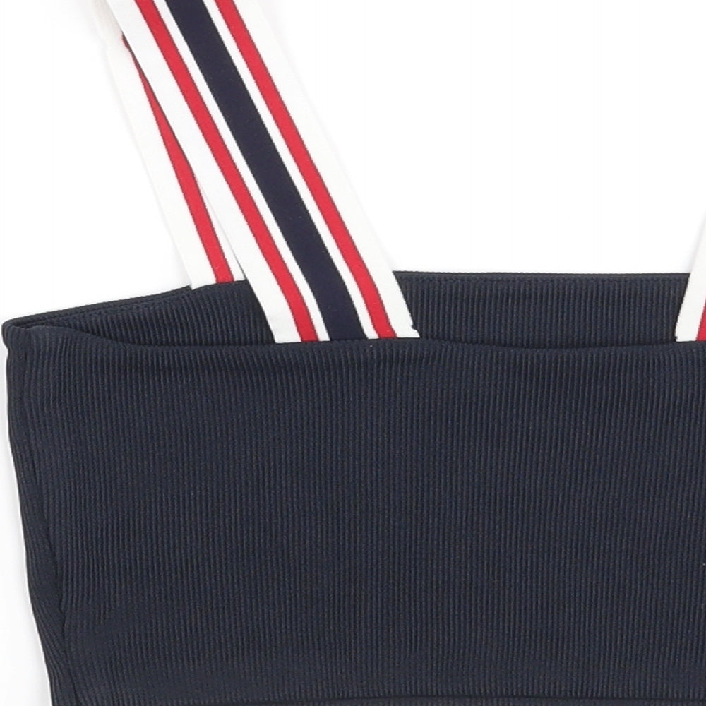 Monki Womens Blue Striped Cropped Blouse Size XS