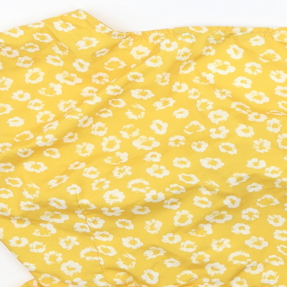 SheIn Womens Yellow Floral Basic Blouse Size S - Ruched