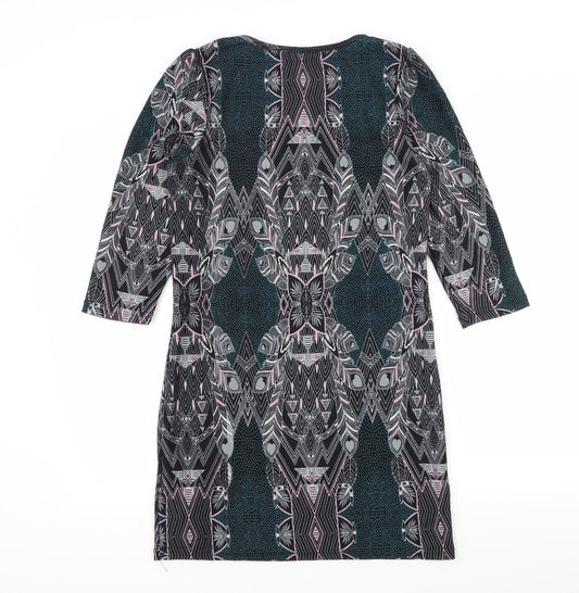 Klass Womens Multicoloured Geometric Jersey A-Line Size S