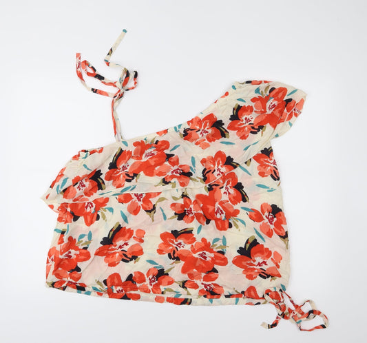 And/Or Womens Orange Floral Basic Blouse Size 16