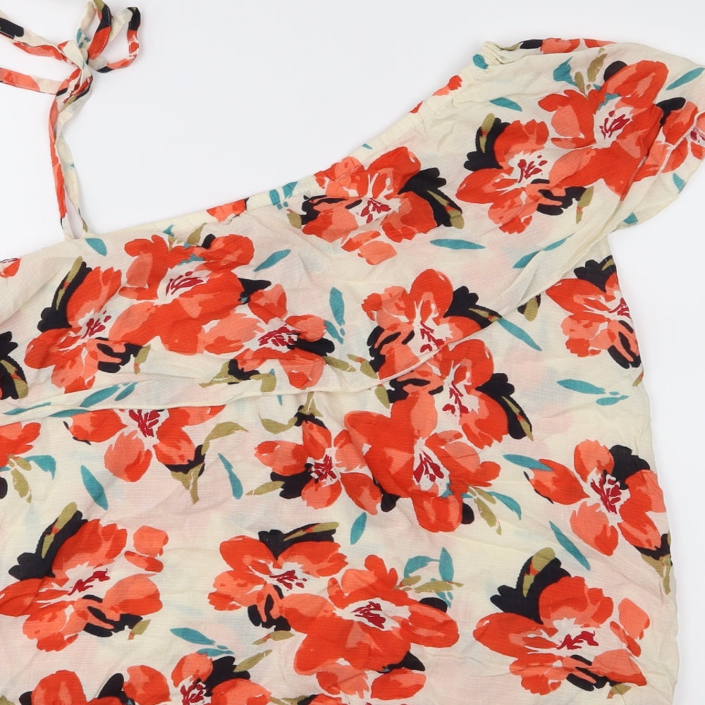 And/Or Womens Orange Floral Basic Blouse Size 16