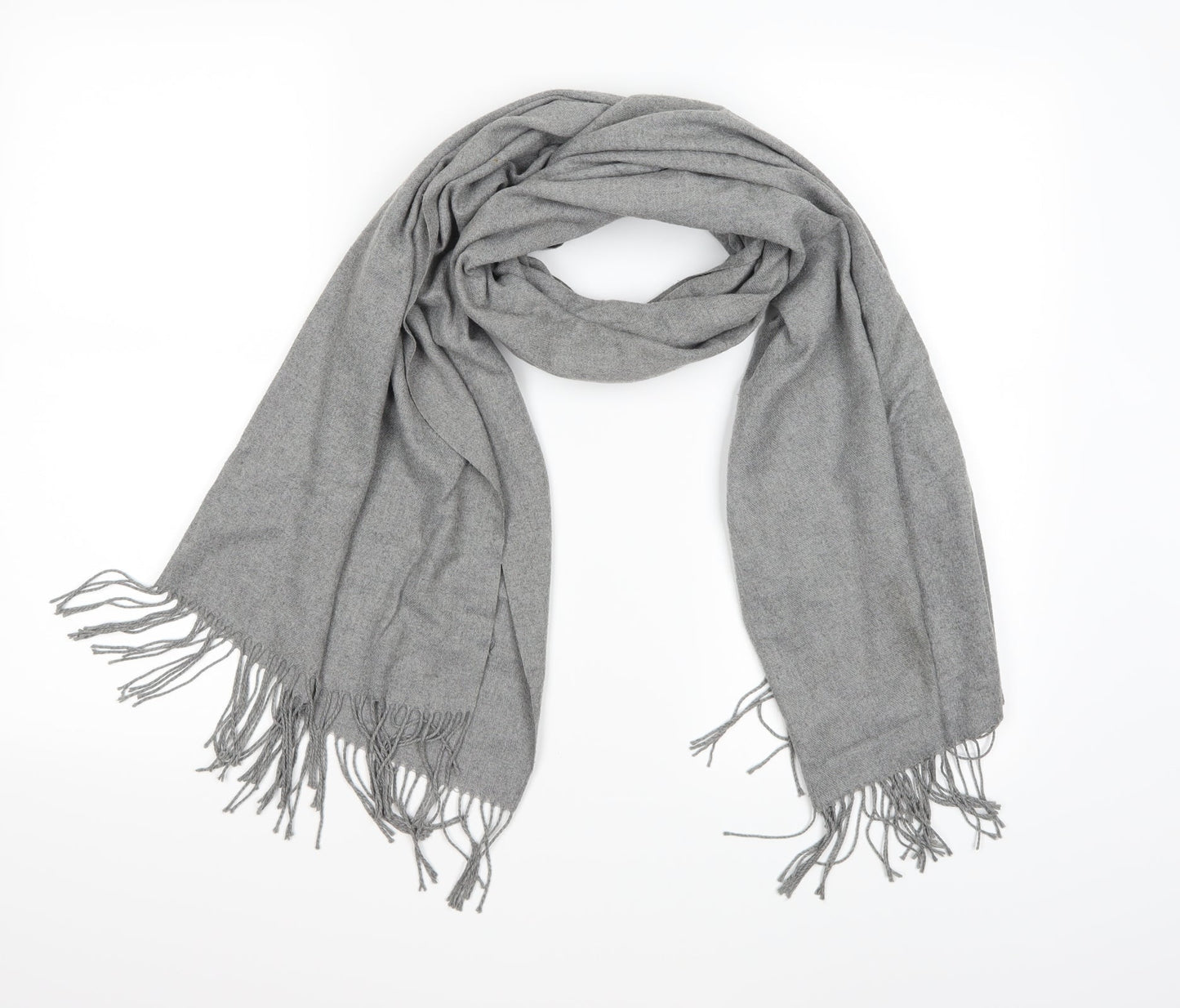 Front view of Preworn women’s grey knit scarf