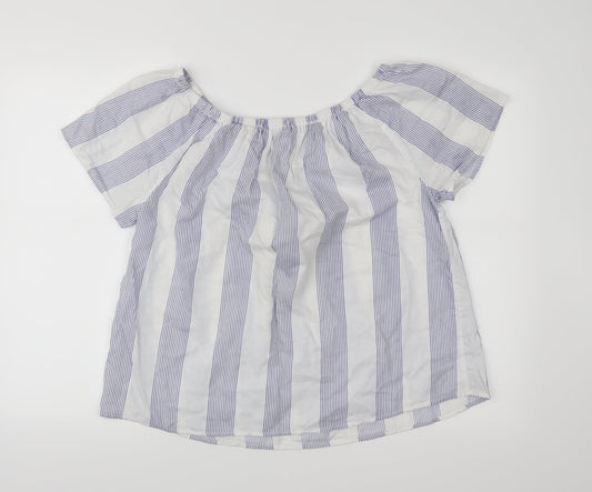 Workshop Womens Blue Striped Basic Blouse Size M