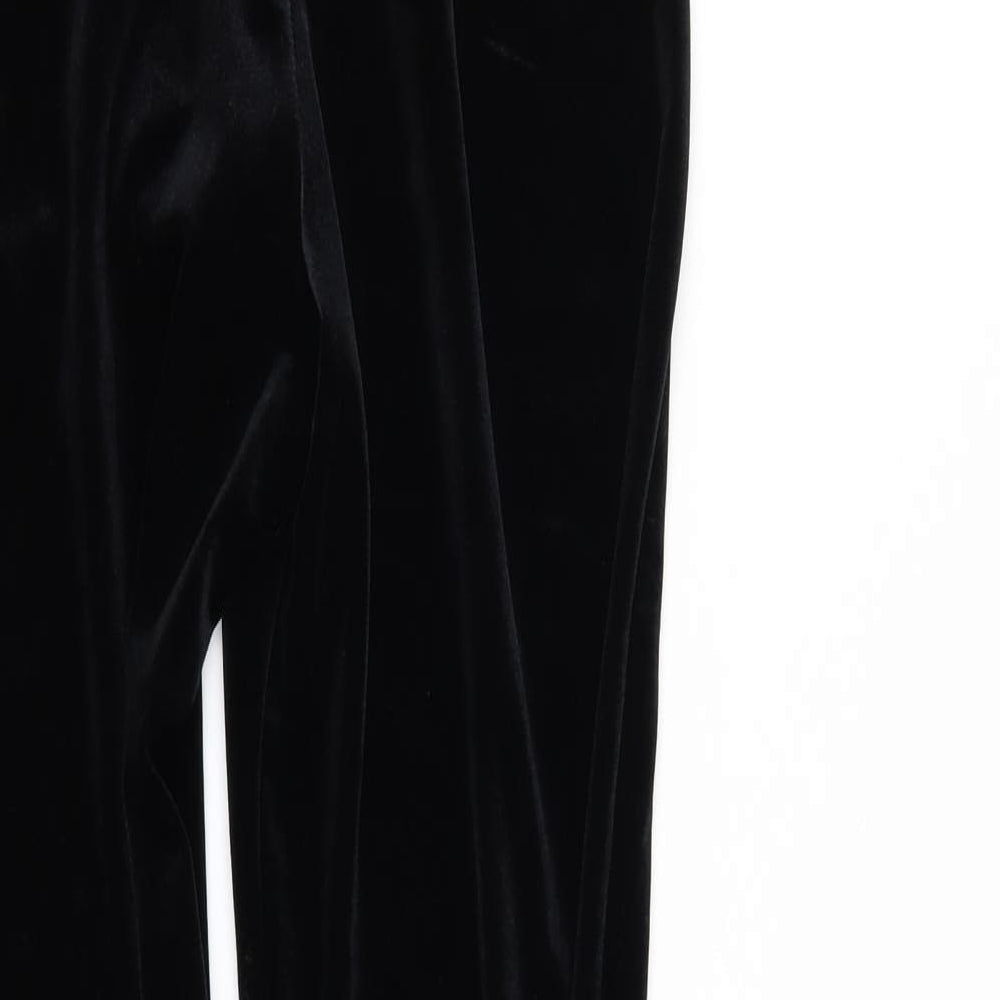 Brand and care label for PRETTYLITTLETHING women’s black trousers, size UK 12, 25-inch leg