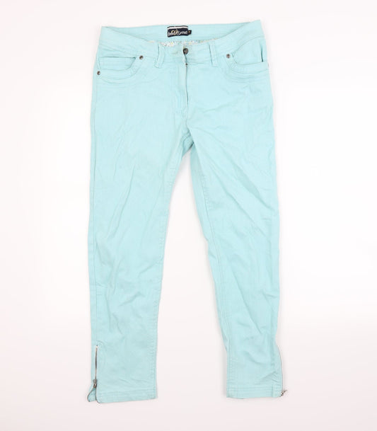 Additional front view of Heart & soul women’s green denim skinny jeans, size UK 10, 27-inch leg