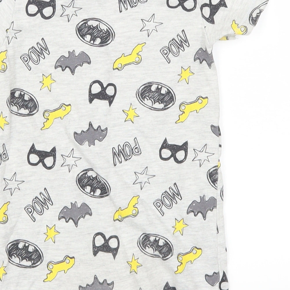 Brand and care label for F&F boys’ grey geometric babydoll bodysuit, size 6-9, months - batman