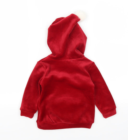 Smile Yes Girls Red Animal Print Pullover Hoodie Size 2 Years - Hamster Pom Pom
