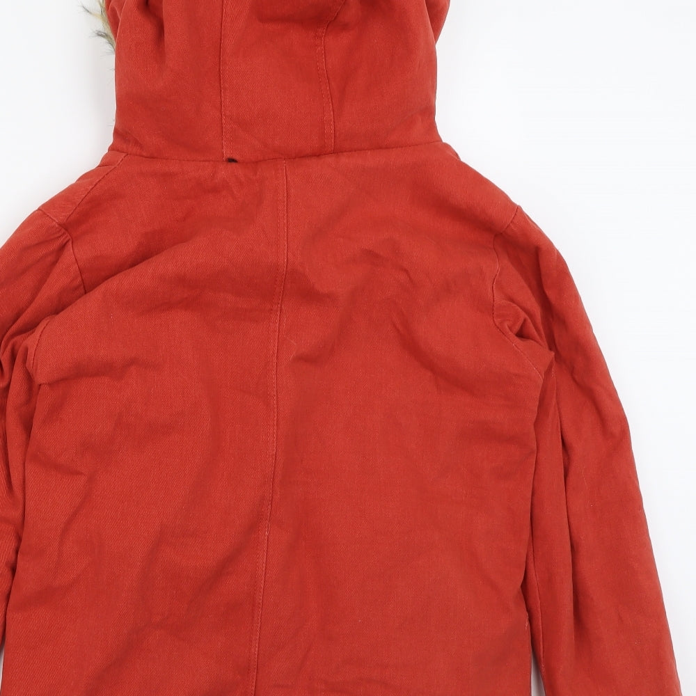Brand and care label for Ruidiya women’s orange overcoat coat, size L