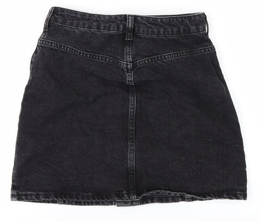 Topshop Womens Black Denim A-Line Skirt Size 8