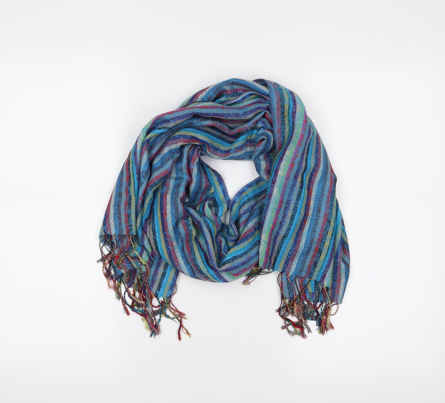 Preworn Womens Blue Striped Scarf
