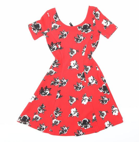 H&M Womens Red Floral A-Line Size 8