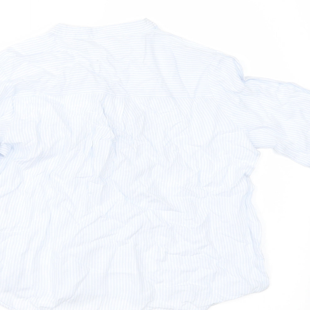 Brand and care label for H&M girls’ blue striped tunic button-up, size 9, years