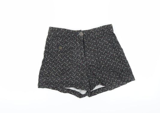 Additional front view of Lucca Couture women’s black paisley hot pants shorts, size S