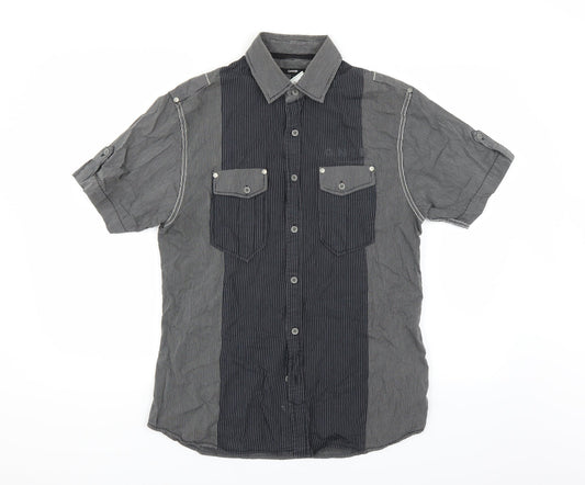 Additional front view of George men’s grey striped button-up, size S