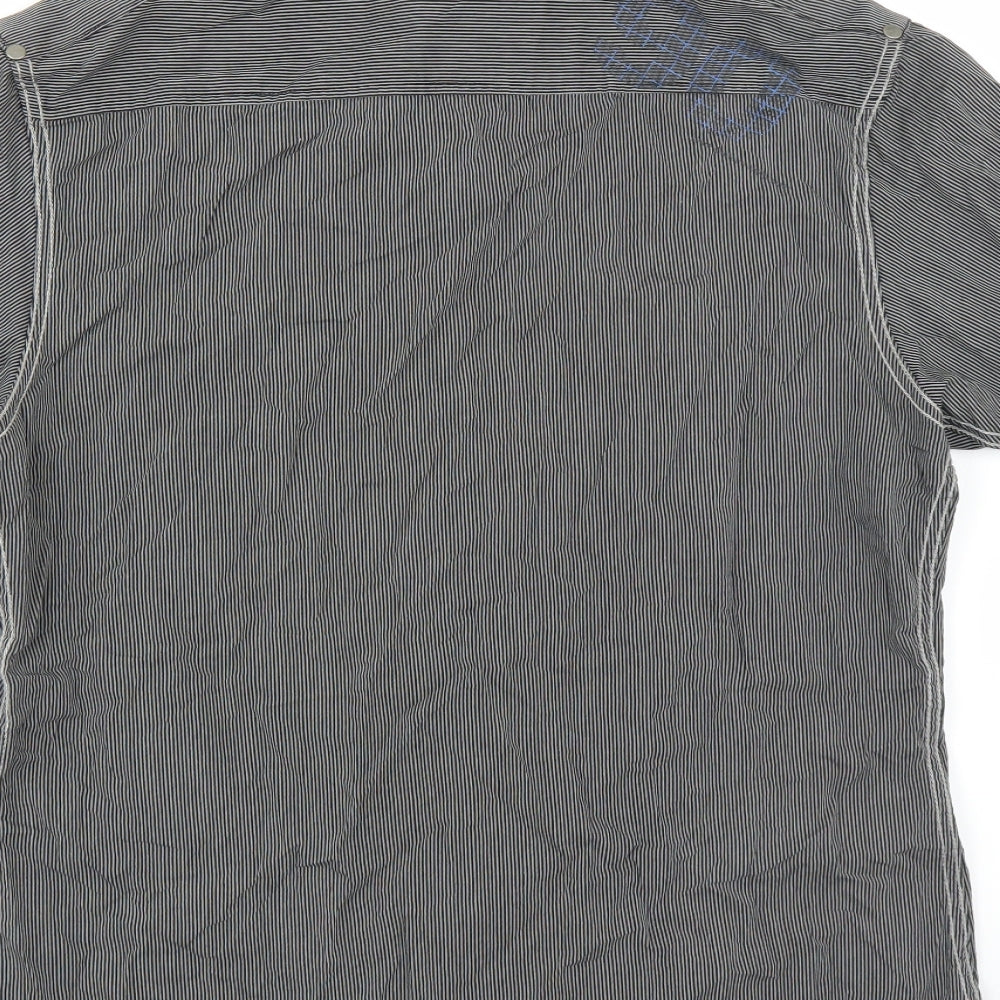 Brand and care label for George men’s grey striped button-up, size S