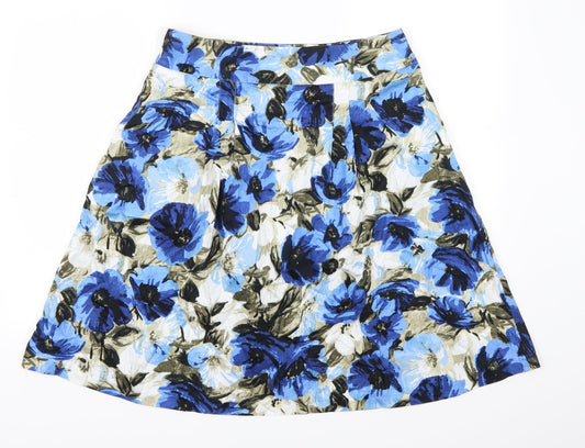 Grace Elements Womens Blue Floral Skater Skirt Size 8