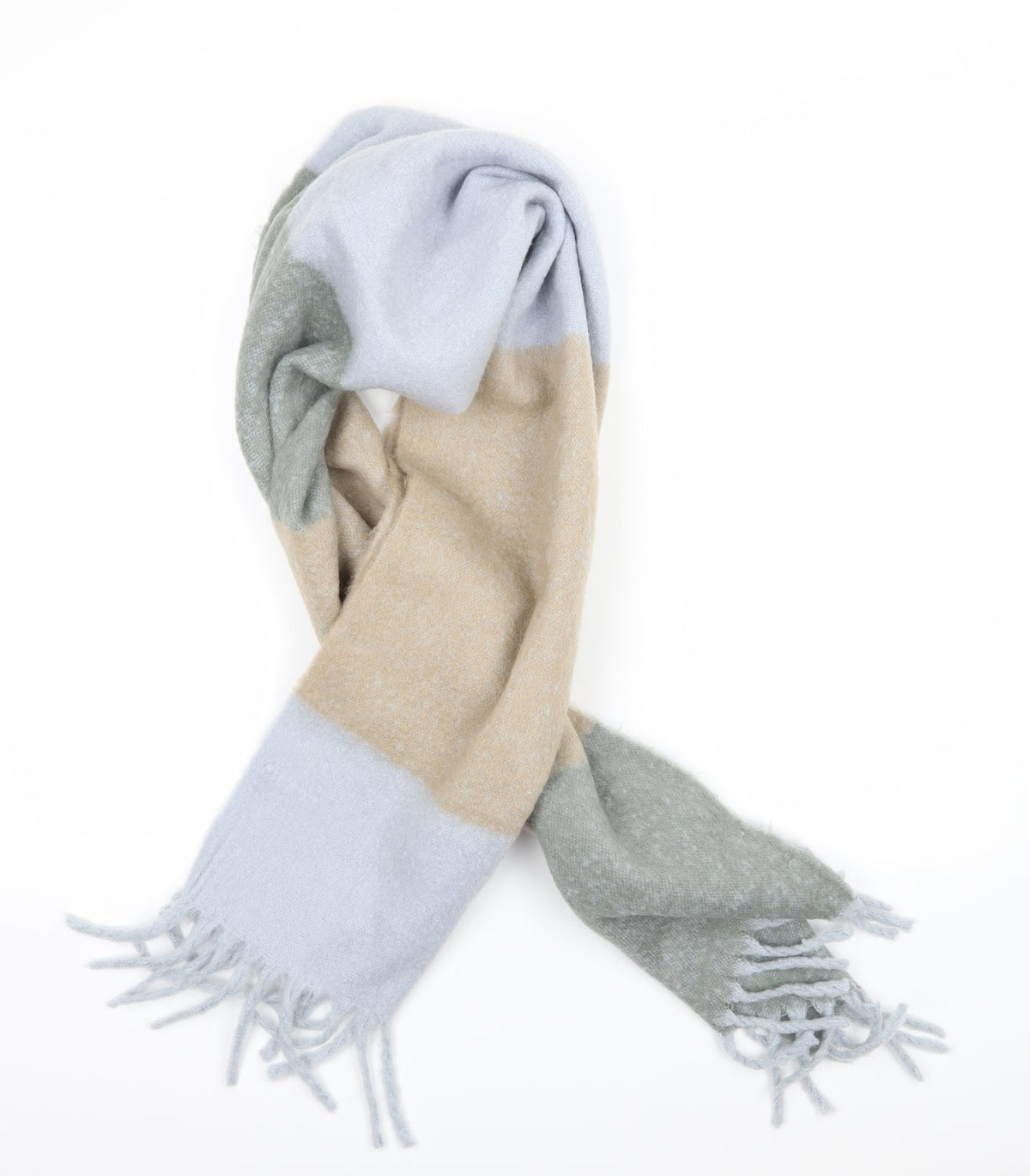 Front view of Luxe women’s multicoloured striped knit scarf