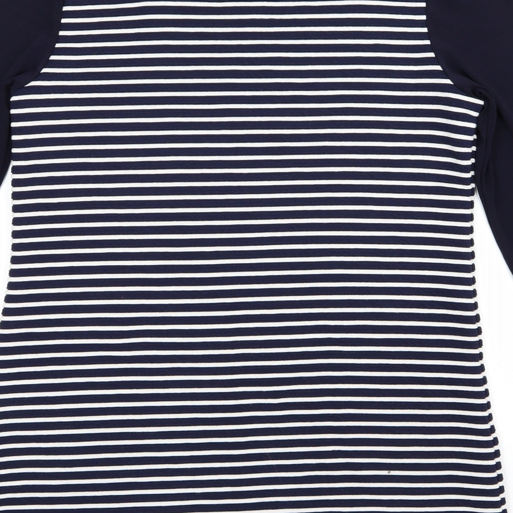 Brand and care label for Lakeland women’s blue striped jersey t-shirt dress, size M