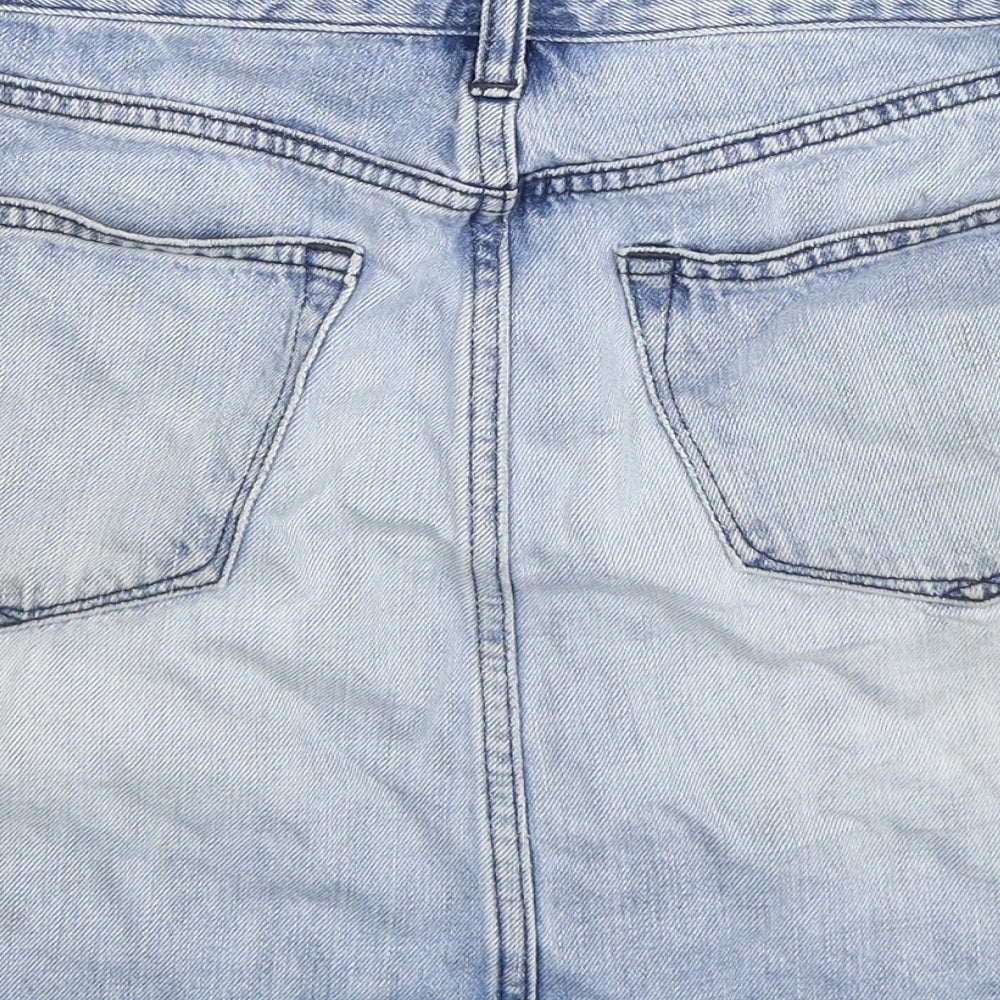Brand and care label for Gap women’s blue denim a-line skirt, size UK 6