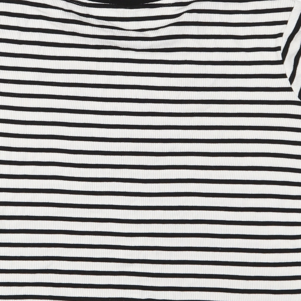 Love Island Womens White Striped Cropped T-Shirt Size 8