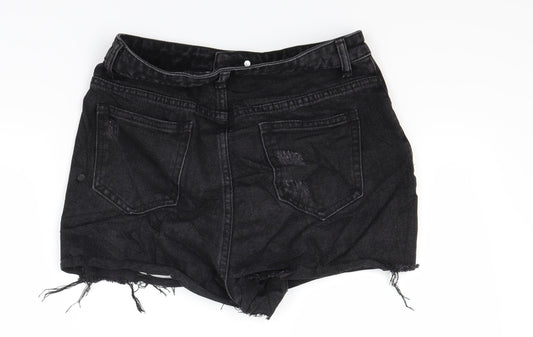 PRETTYLITTLETHING Womens Black Denim Cut-Off Shorts Size 8