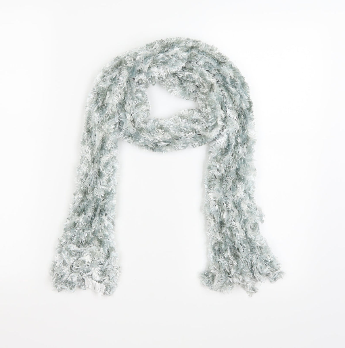 Front view of Preworn women’s silver knit scarf