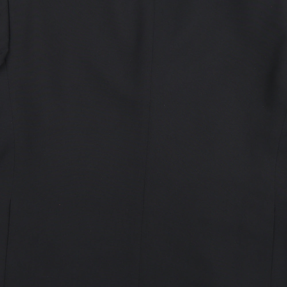 Brand and care label for 1860 Menswear men’s black rayon jacket suit jacket, size 42