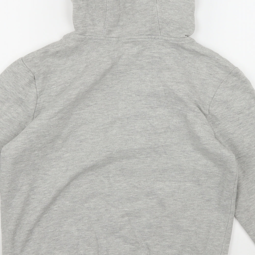 Brand and care label for F&F boys’ grey jersey pullover hoodie, size 9-10, years