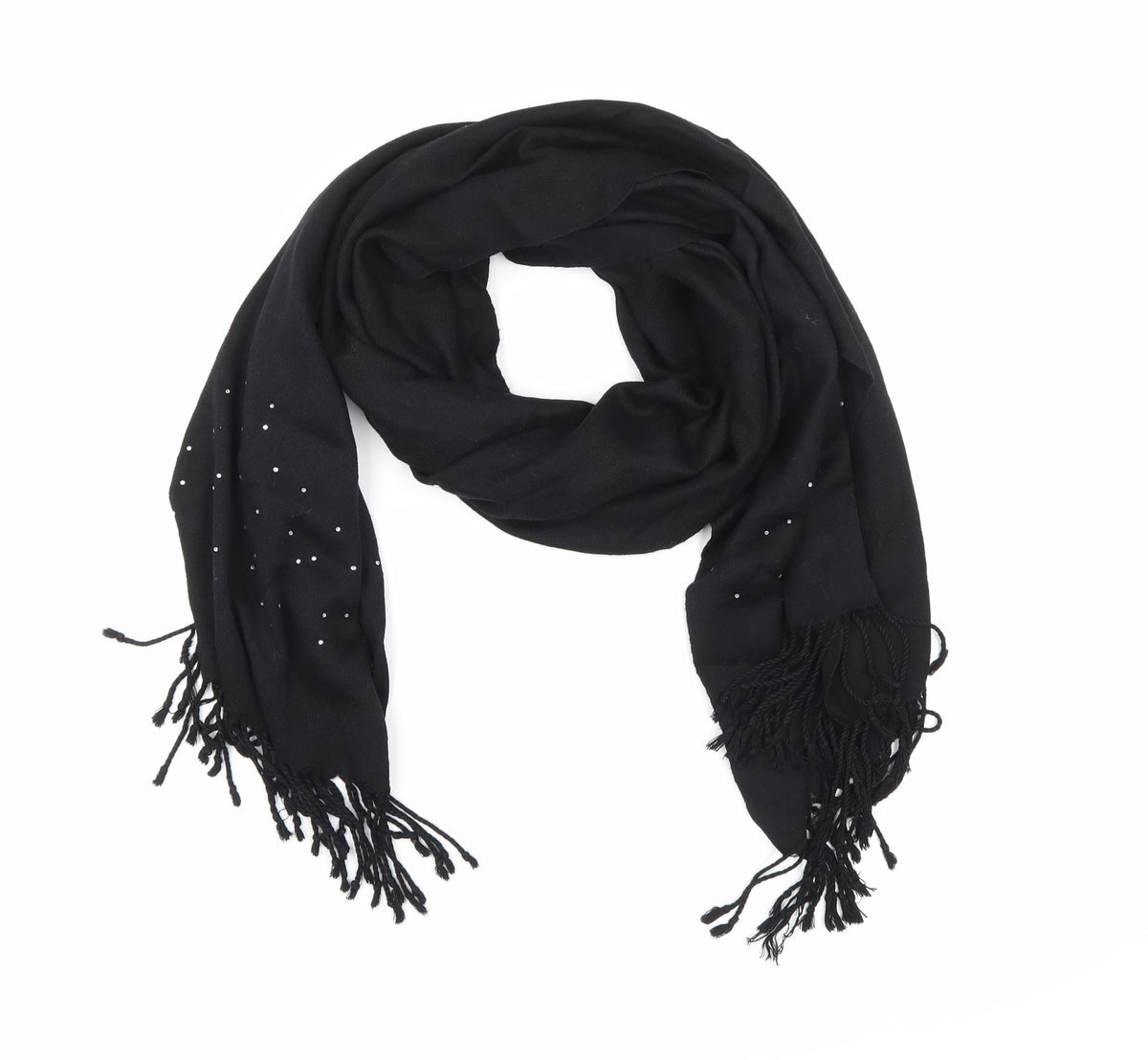 Front view of Preworn women’s black knit scarf
