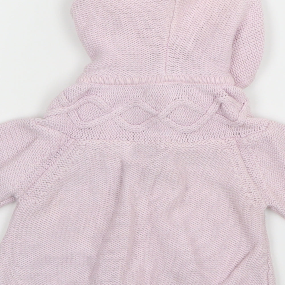 Brand and care label for Debenhams girls’ pink knit cardigan jumper, size 3-6, months